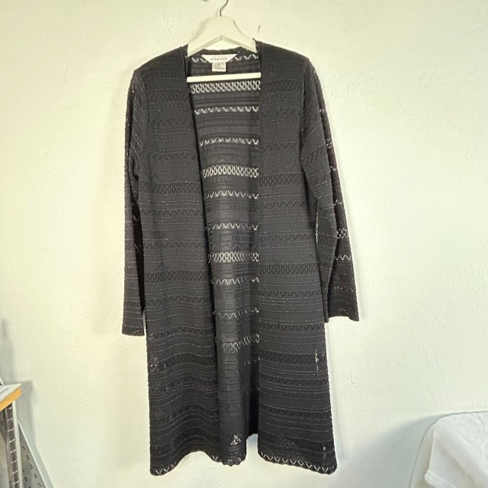 Misook Womens Black Open-Front Knit Duster Cardigan Sweater Small Lightweight